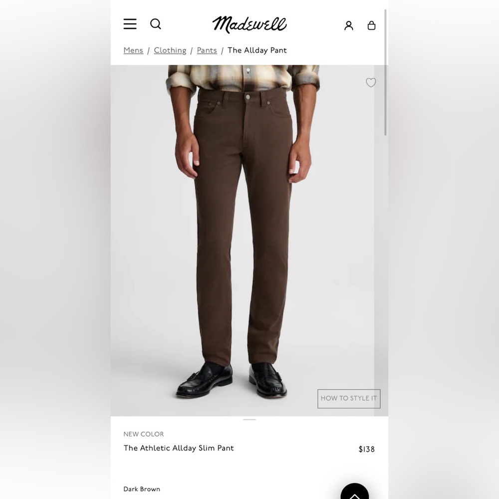 NWT! Madewell The Athletic Allday Slim Pant - Retails $138 - size 34/34